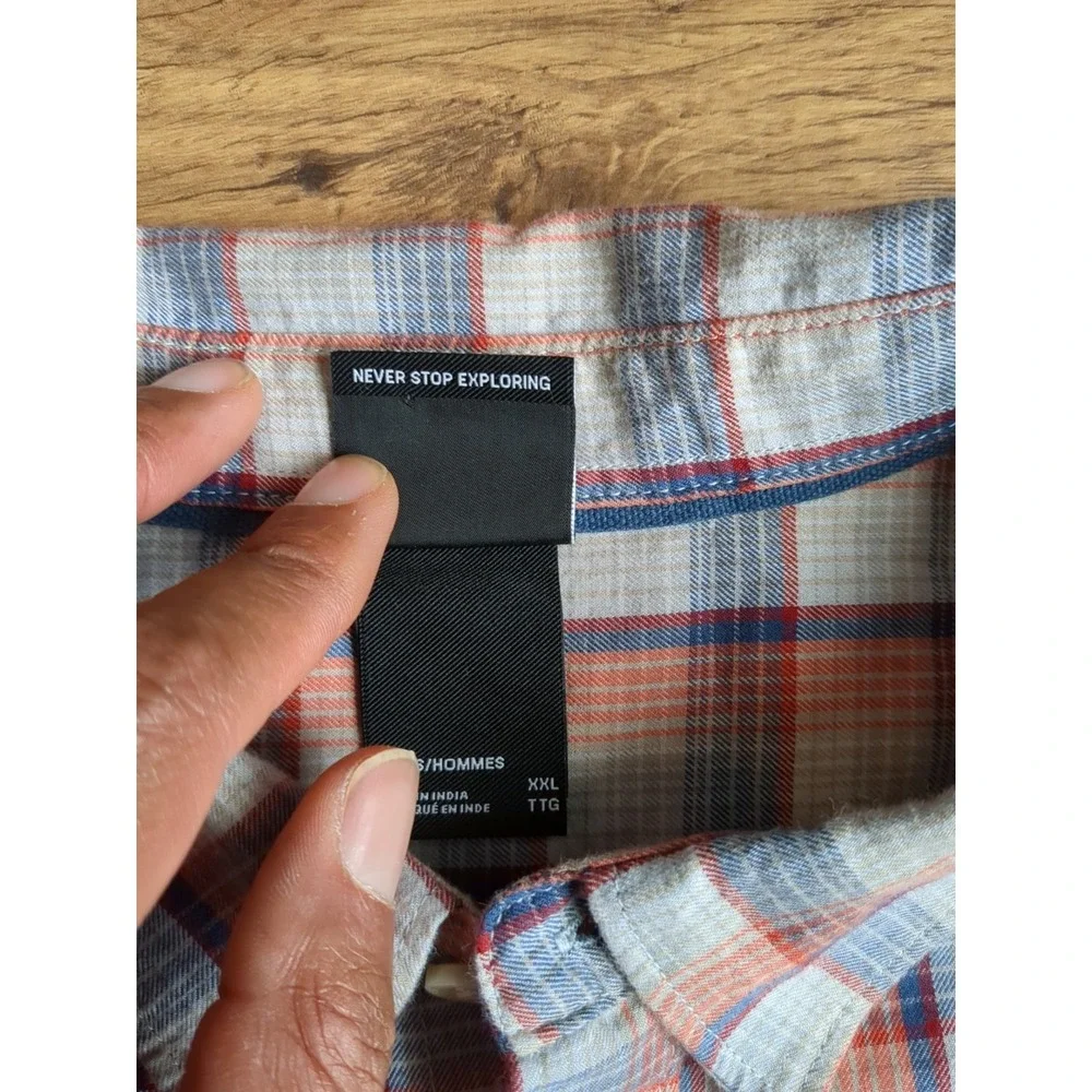 The North Face Shirt Mens 2XL Tan Red‎ Plaid Long Sleeve Button Down Outdoors